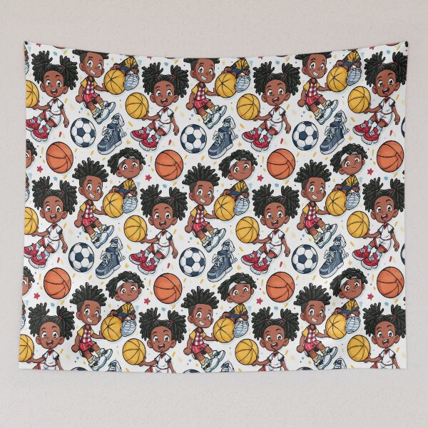 Item preview, Athletic Kids Sports And Locs Print Pattern designed and sold by RichardRags.