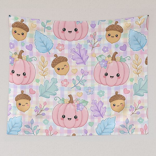Item preview, Cute Pastel Autumn Pumpkin And Leaves Pattern designed and sold by Thai Vibe Studio.