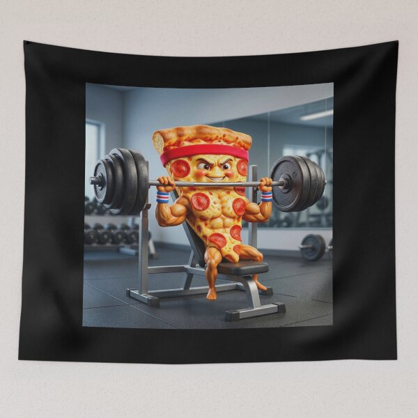 Item preview, Lifting Pizza Slice Bench Pressing - Funny Gym Pepperoni Pizza Character designed and sold by INVIKETOS.