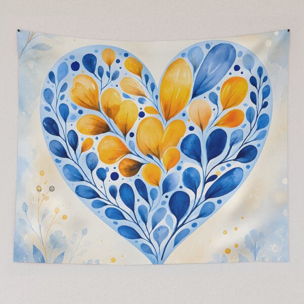 Item preview, Hearts 42 - Blue and Orange Watercolor Botanical Heart designed and sold by NikaNavi.