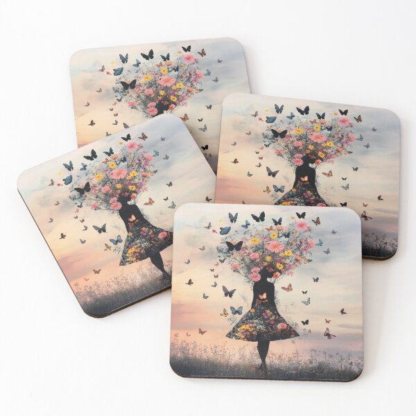 Item preview, Vintage Girl Silhouette Made of Flowers and Butterflies  designed and sold by Soft Oddity.