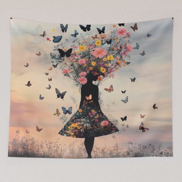 Item preview, Vintage Girl Silhouette Made of Flowers and Butterflies  designed and sold by Soft Oddity.