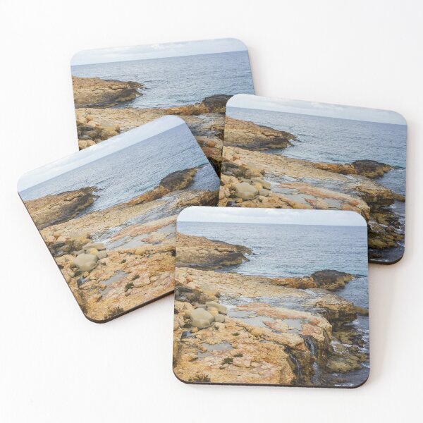 Item preview, Rocky Coastal Cliff Over Turquoise Ocean Waves With Eroded Limestone Seascape designed and sold by Nmallia.