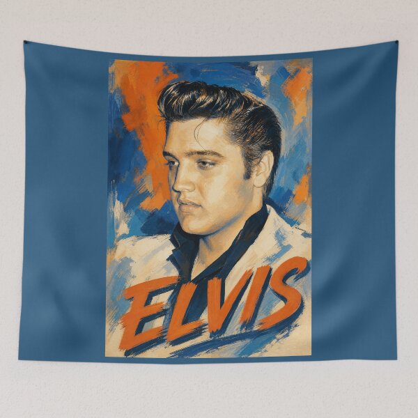 Item preview, Elvis Presley Modern Impressionist Blue and Orange Portrait designed and sold by ElvisVintagePosters.