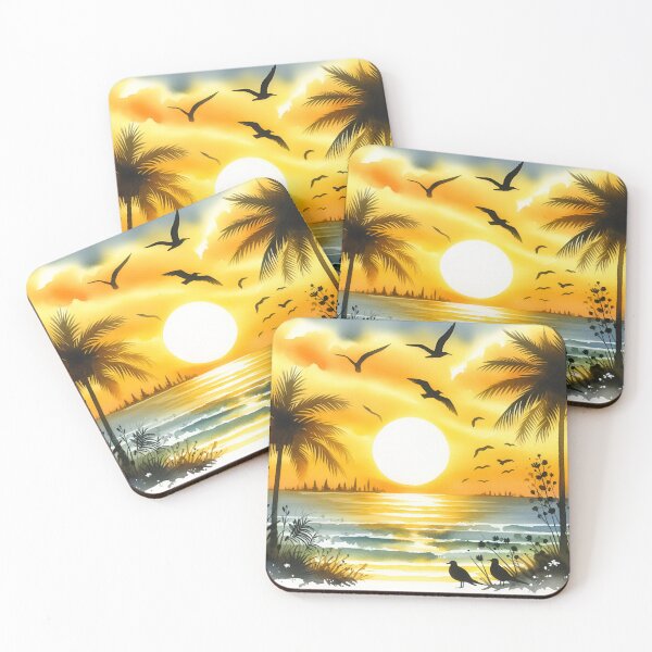 Item preview, Tropical Sunset Beach – Vibrant Watercolor Paradise Art designed and sold by Rocket&Stars.
