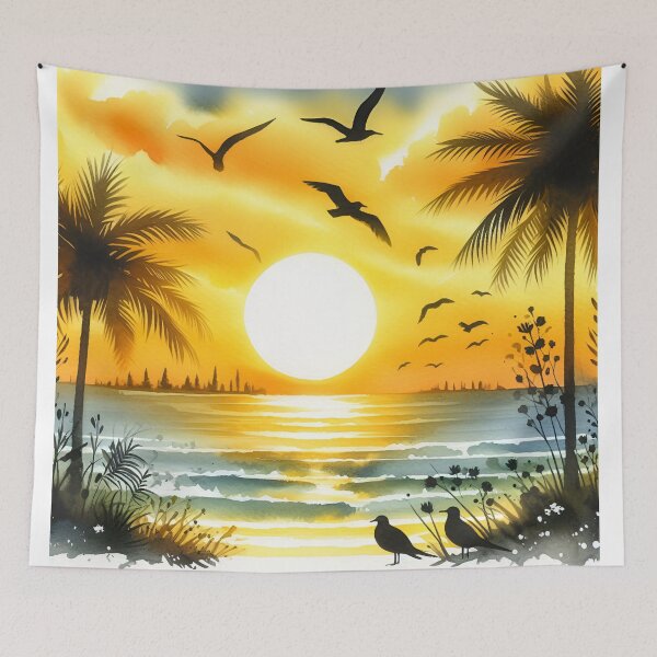 Item preview, Tropical Sunset Beach – Vibrant Watercolor Paradise Art designed and sold by Rocket&Stars.