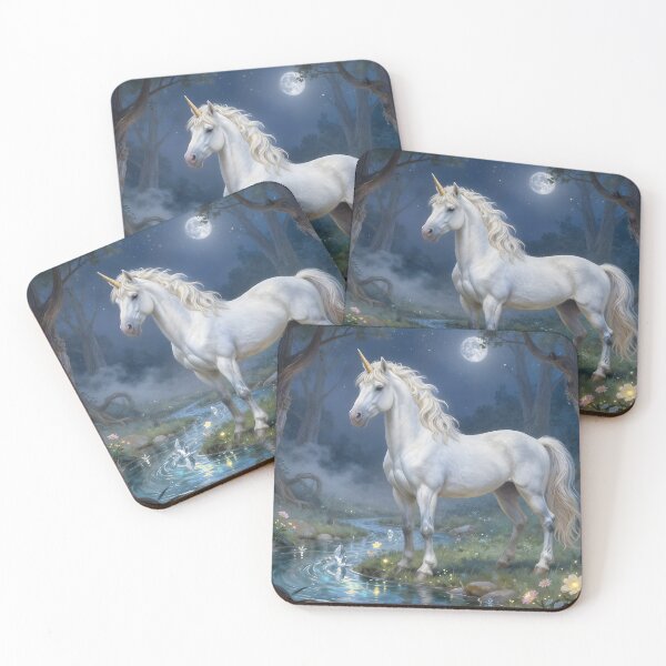 Item preview, Moonlit Unicorn Standing Alongside a Crystal Stream designed and sold by Fanta-sticky.