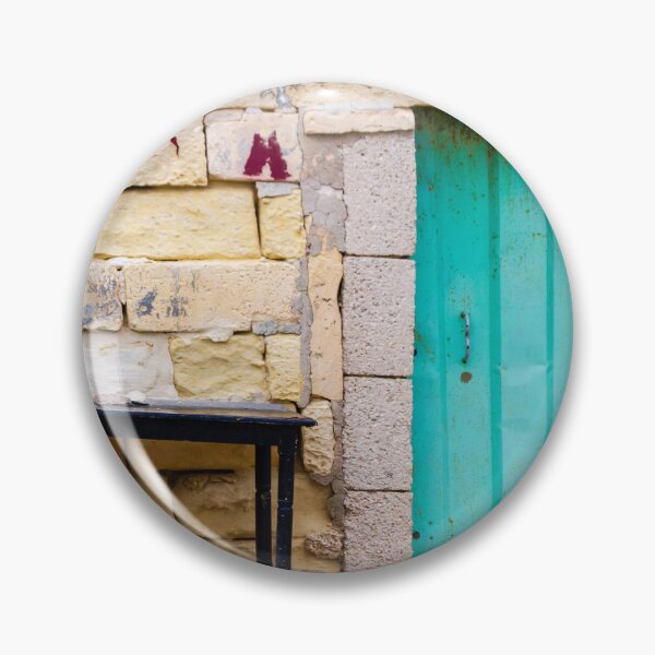 Item preview, Turquoise Wooden Door Set in Weathered Stone Wall With Old Black Table and Rustic Charm designed and sold by Nmallia.