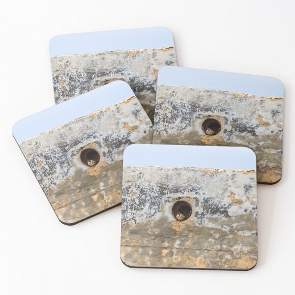 Item preview, Small Bird Peeking From Nesting Hole in Weathered Concrete Wall With Blue Sky Background designed and sold by Nmallia.
