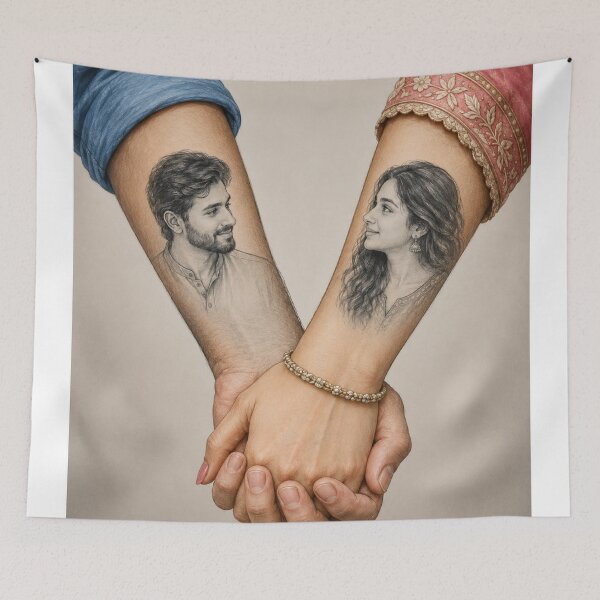 Item preview, Couple Holding Hands Sketch | Romantic Pencil Portrait Line Art Sticker designed and sold by Arts121.