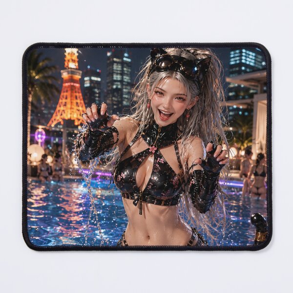 Item preview, Off Duty Ninja Cat at Tokyo Night Pool designed and sold by Neo Edo Studio.
