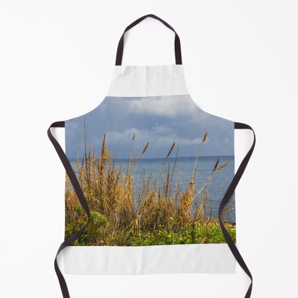 Item preview, Stormy Coastal Seascape With Golden Reeds in Foreground and Calm Blue Sea Horizon designed and sold by Nmallia.