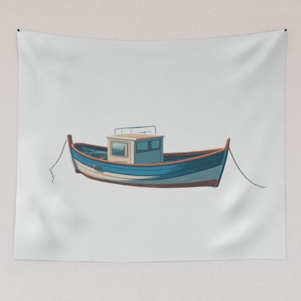 Item preview, blue and white fishing boat designed and sold by 123ks.