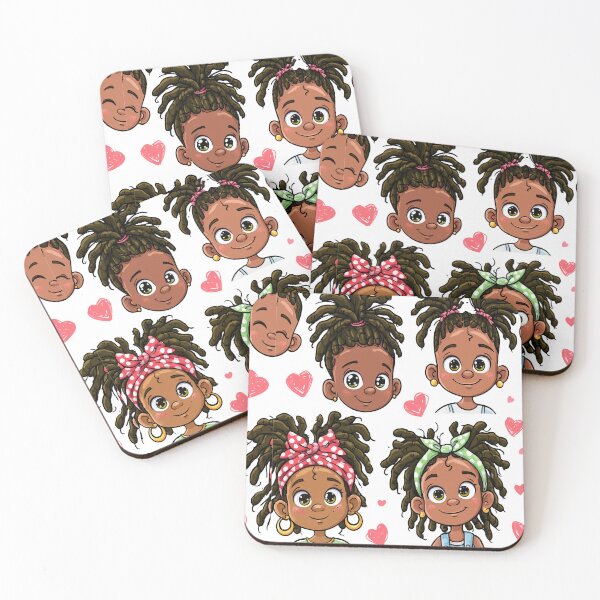 Item preview, Kawaii Girls Locs and Love Hearts Print Pattern designed and sold by RichardRags.