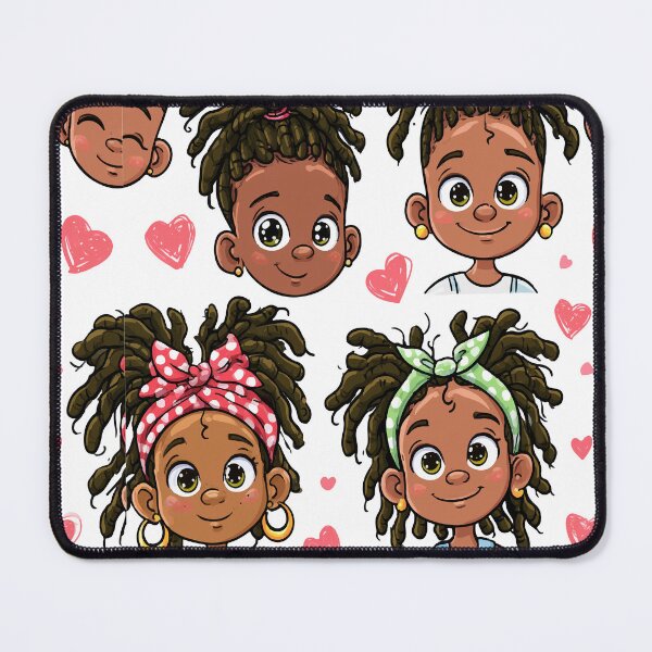 Item preview, Kawaii Girls Locs and Love Hearts Print Pattern designed and sold by RichardRags.