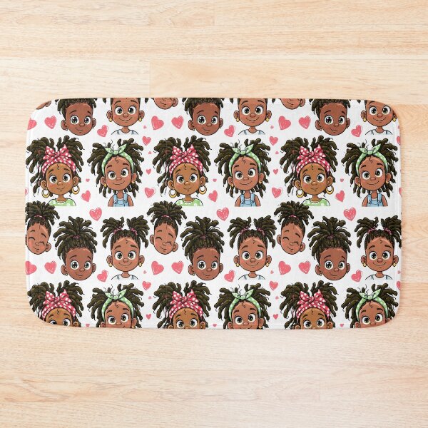 Item preview, Kawaii Girls Locs and Love Hearts Print Pattern designed and sold by RichardRags.