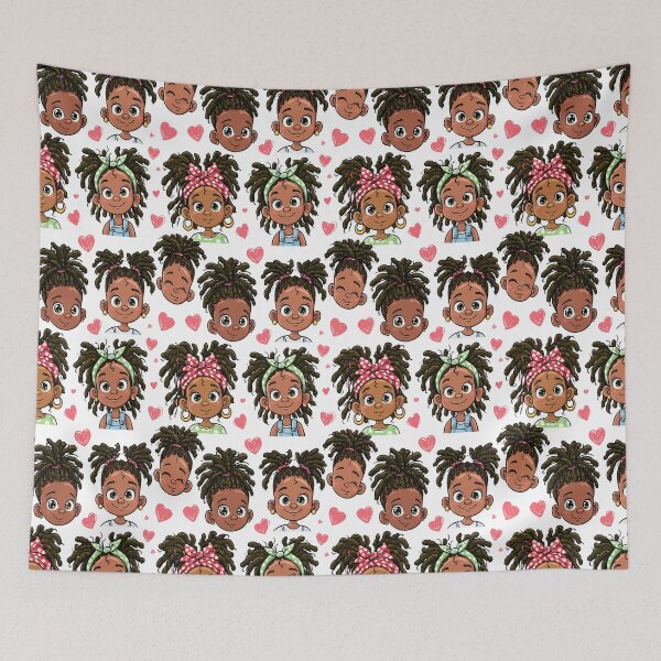 Aperçu de l'œuvre Motif Kawaii pour filles : Locs et cœurs créée et vendue par RichardRags.