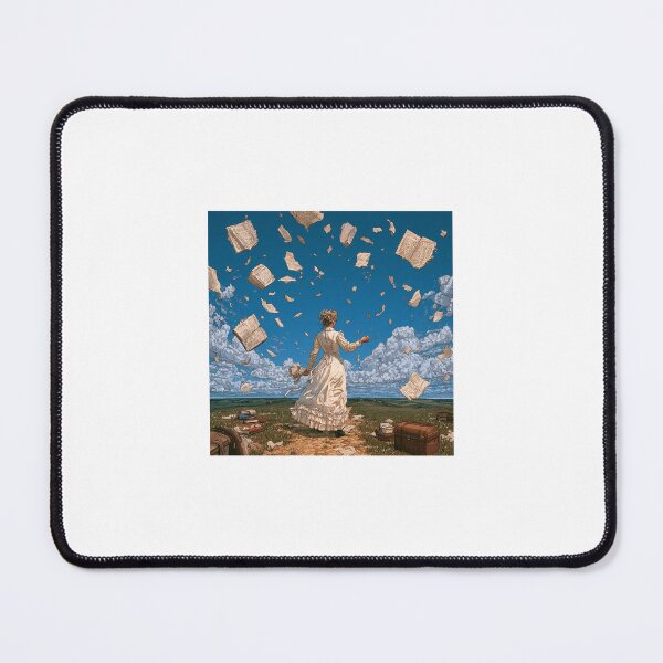 Item preview, Surreal Illustration of a Victorian Woman as a Rain of Flying Books and Pages Fills the Sky designed and sold by BigD shop.