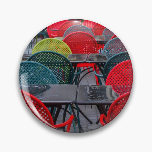 Item preview, Colorful Outdoor Cafe With Red Metal Chairs And Black Tables In Urban Patio Seating designed and sold by Nmallia.