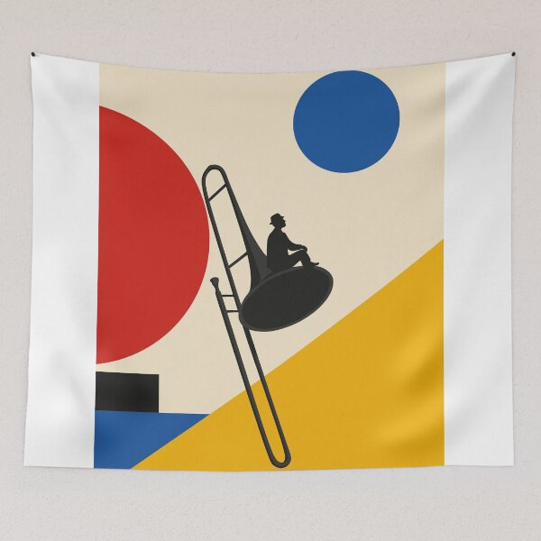 Item preview, Minimalist Trombone Silhouette Art | Bauhaus Jazz Print | Mid-Century Modern Music Print | Abstract Musician Decor designed and sold by Studio pod Burom.