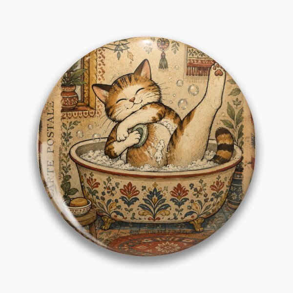 Item preview, Vintage Spa Day Cat | Bubble Bath Kitty | Cottagecore Folk Art | Retro Postal Stamp Cat Lover Gift designed and sold by HOUSE OF TIST.