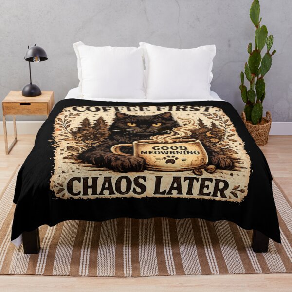 Item preview, Coffee First Chaos Later Funny Black Cat Vintage T-Shirt designed and sold by Sunday.Supply.
