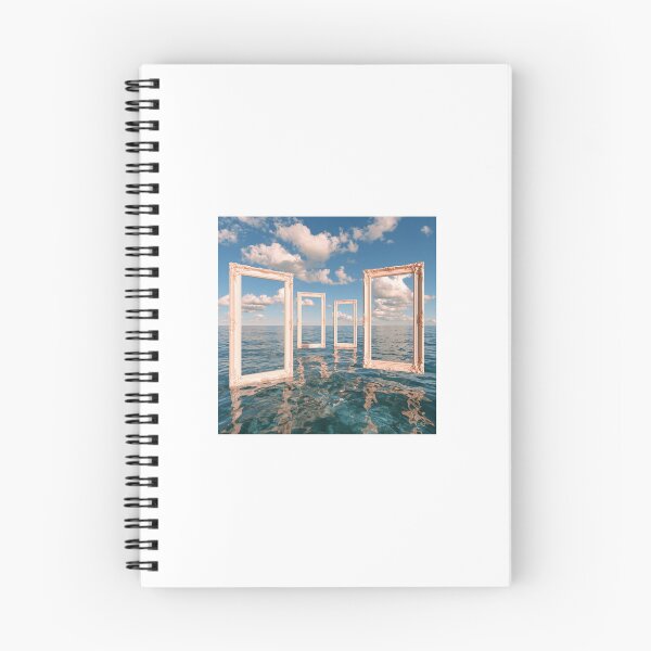 Item preview, Surreal Seascape Conceptual Art: Ornate Empty Pink Frames Floating on Wavy Sea under Cloudy Blue Sky designed and sold by BigD shop.