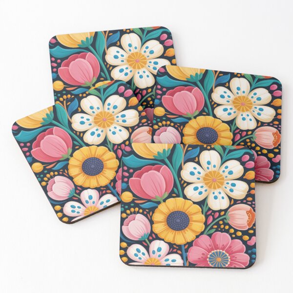 Item preview, A vibrant folk art-style floral illustration featuring large, stylized blooms arranged in a dense, overlapping composition  designed and sold by 123ks.