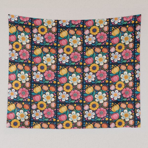 Item preview, A vibrant folk art-style floral illustration featuring large, stylized blooms arranged in a dense, overlapping composition  designed and sold by 123ks.