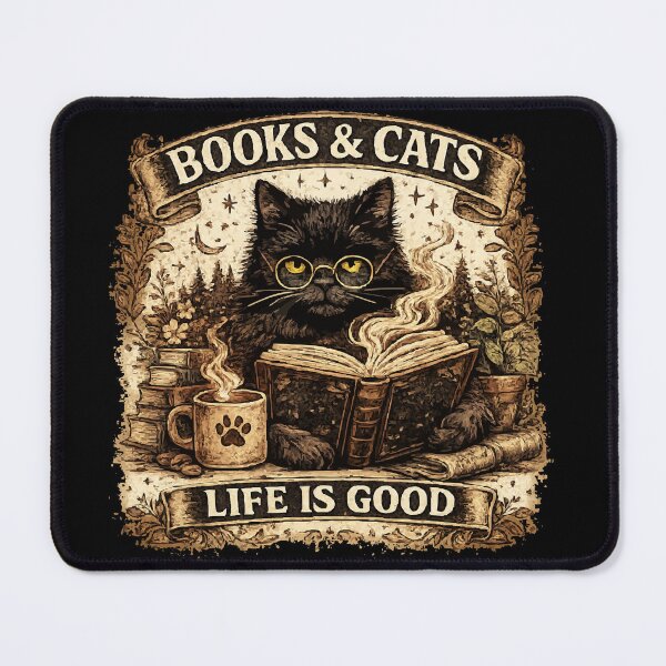 Item preview, Books & Cats Life Is Good Funny Black Cat Reader T-Shirt designed and sold by Sunday.Supply.