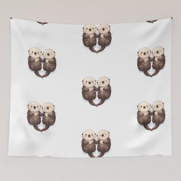 Item preview, Cute Holding Hands Sea Otters Heart Love Couple Watercolor Art designed and sold by Pavnud.