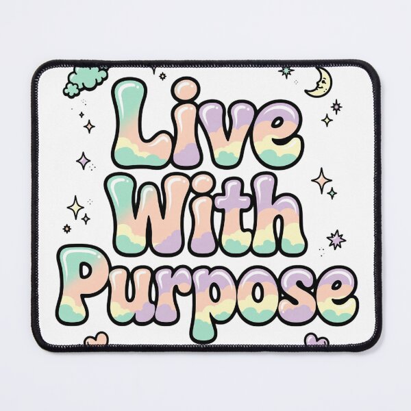 Item preview, Live With Purpose Pastel Rainbow Retro Typography Cute Bubble Lettering Cloud Moon designed and sold by AuraVibesArts .