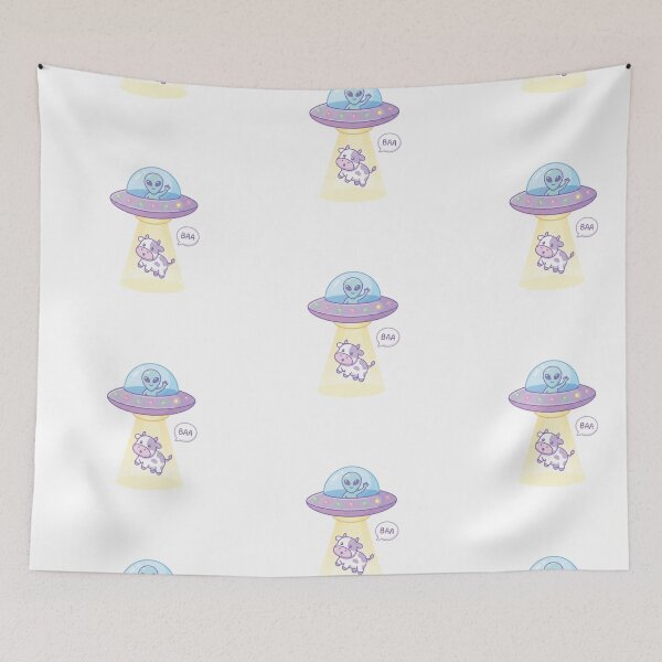 Item preview, Cute UFO Abducting Confused Cow Pastel Kawaii Alien Art designed and sold by Pavnud.