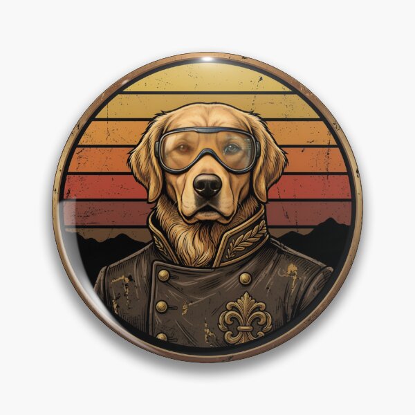 Item preview, Retro Stagecoach Aviator Golden Retriever Vintage Badge designed and sold by DuckOddity.