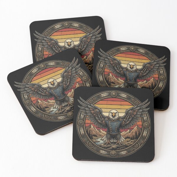 Item preview, Retro Cybernetic Wings Eagle Vintage Badge designed and sold by DuckOddity.