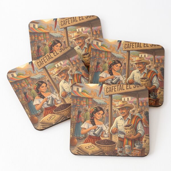 Item preview, Cafetal El Sol – Latin Coffee Market Folk Art – Caribbean Coffee Culture Print designed and sold by QuietWallStudio.