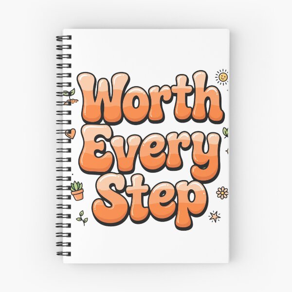 Item preview, Worth Every Step Groovy Retro Motivational Orange Bubble Lettering Plant Doodles designed and sold by AuraVibesArts .