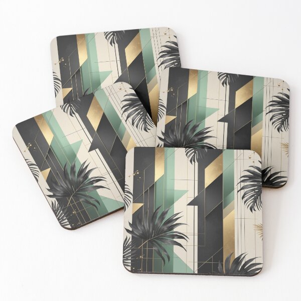 Item preview, Luxury Art Deco Tropical Pattern | Black Monstera & Gold Geometric Wall Art designed and sold by semenol.