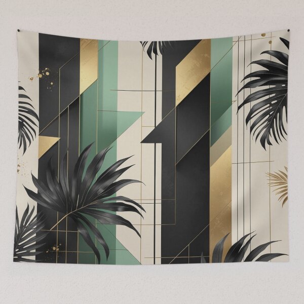 Item preview, Luxury Art Deco Tropical Pattern | Black Monstera & Gold Geometric Wall Art designed and sold by semenol.