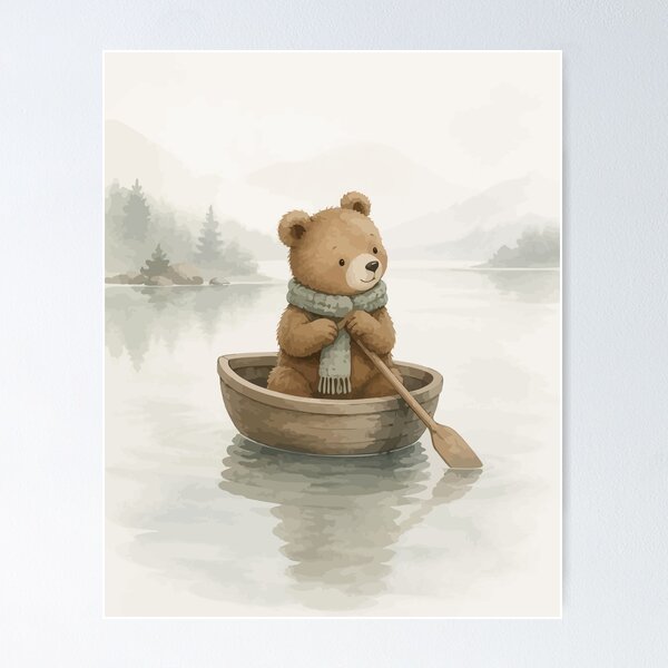 Item preview, Cute Teddy Bear Rowing Wooden Boat designed and sold by Orivane Shop.