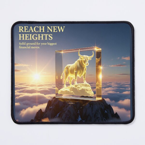 Item preview, Reach New Heights Bull Market Trophy Poster: Mountain Peak Sunrise Crystal Canvas designed and sold by Creative-RE.