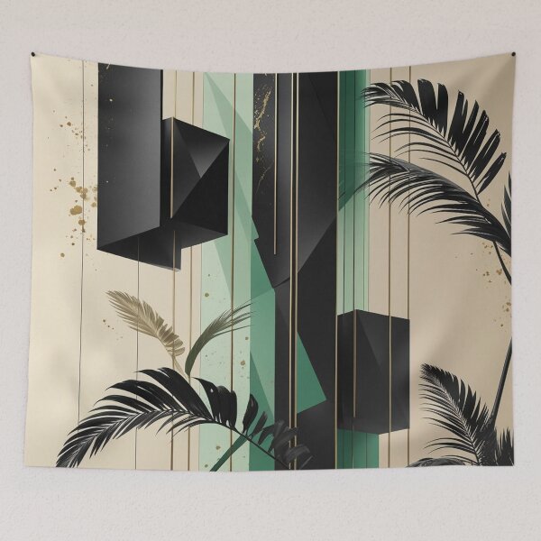 Item preview, Elegant Black & Gold Tropical Art Deco Print | Geometric Botanical Design designed and sold by semenol.