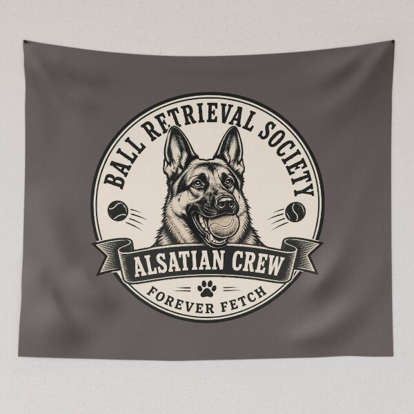 Item preview, Ball Retrieval Society - Alsatian Crew - Forever Fetch/Funny German Shepherd Dog Badge Logo  designed and sold by Halejo68.