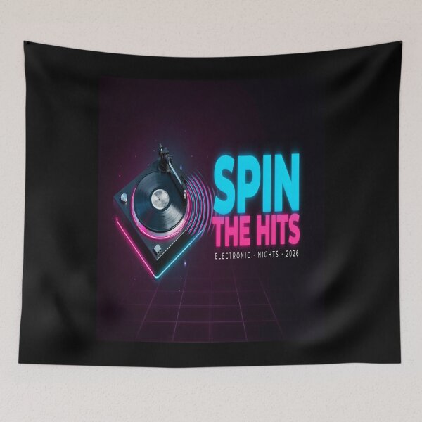 Item preview, Spin The Hits – Neon Turntable Electronic Nights Design designed and sold by Midnight Veil Designs.