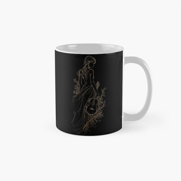 Item preview, Elegant Gold Line Art Girl with Guitar - Dark Aesthetic Botanical Woman  designed and sold by GrimNest.
