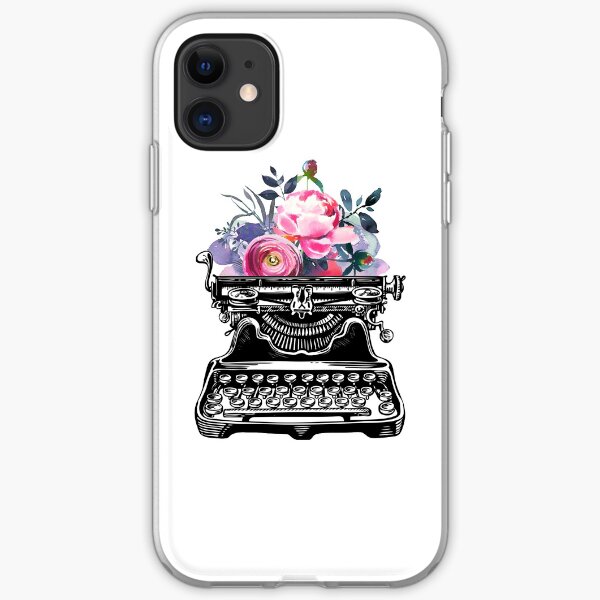 Vintage typewriter, watercolor flowers, flowers, watercolor, writer gift, writer, type, typewriter iPhone Soft Case