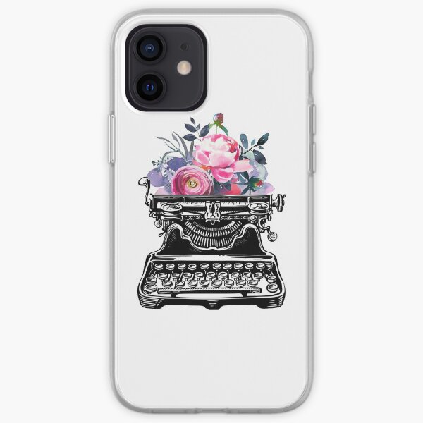 Vintage typewriter, watercolor flowers, flowers, watercolor, writer gift, writer, type, typewriter iPhone Soft Case