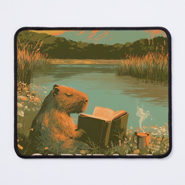 Item preview, Bookish Capybara Reserve Vintage Nature Reading Poster Design designed and sold by urbinet.