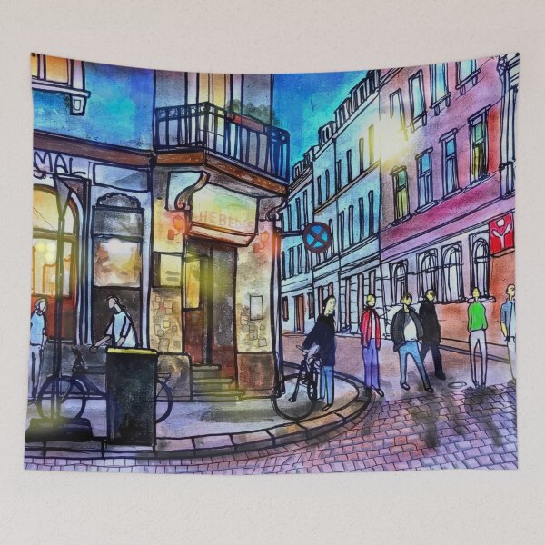 Item preview, Hebedas at Night – Dresden Neustadt | Ink & Watercolor Urban Sketch designed and sold by UMA Urban Sketch.