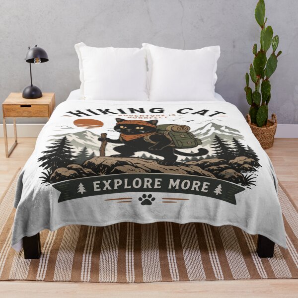 Item preview, Hiking Cat Explore More Funny Black Cat Vintage T-Shirt Stickers designed and sold by Sunday.Supply.